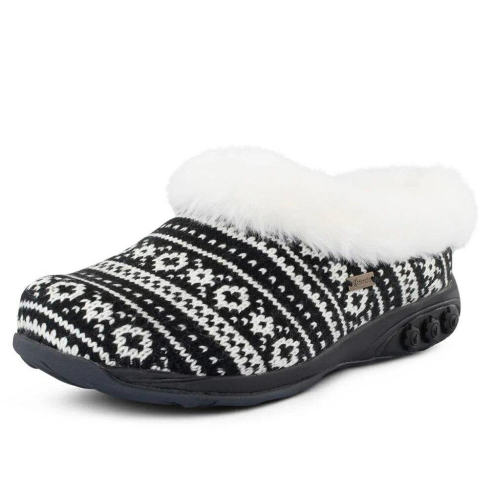 Therafit Adele Womens Cozy Knit Comfort Slipper Black & White Indoor/Outdoor Sz9